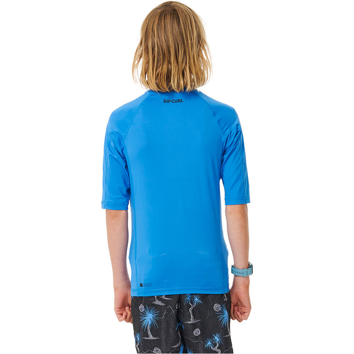 2024 Rip Curl Jongens Brand Wave Short Sleeve Lycra Vest 121BRV - Blue Gum